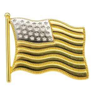 Flag Pin 10k Yellow and Rhodium Over Yellow Gold Two-Tone American - 2.00g